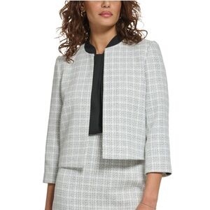 Calvin Klein Open Front Collarless Cropped Blazer Cream/Black Size 10